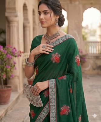 women's silk with zari embroidery party wear saree 4