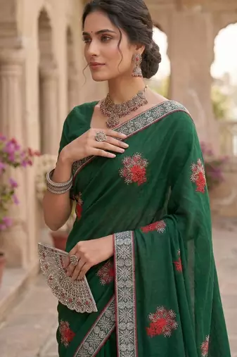 women's silk with zari embroidery party wear saree