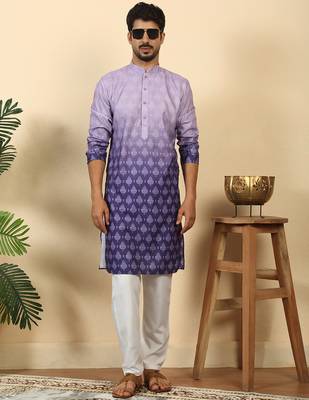ombre printed mandarin collar straight mauve kurta  4
