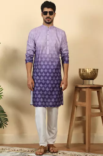ombre printed mandarin collar straight mauve kurta 