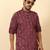 cotton blend printed maroon roll-up sleeves short kurta