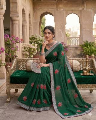women's silk with zari embroidery party wear saree 5