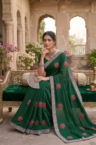 women's silk with zari embroidery party wear saree