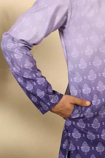ombre printed mandarin collar straight mauve kurta 