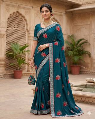 women's vichitra silk with zari embroidery party wear saree 1