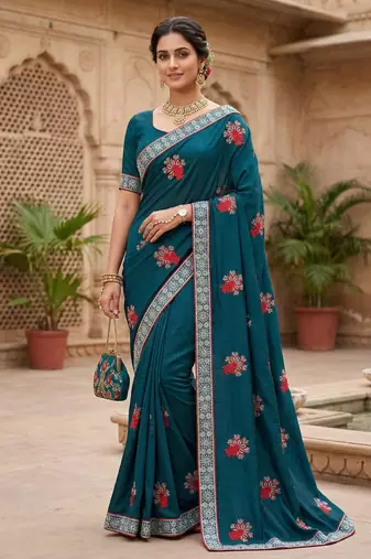 women's vichitra silk with zari embroidery party wear saree