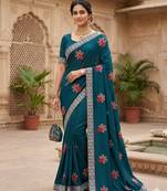 women's vichitra silk with zari embroidery party wear saree