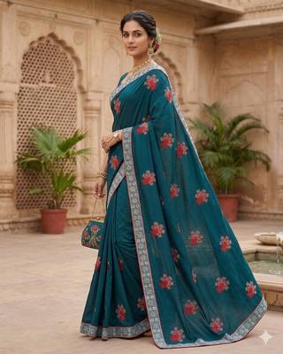 women's vichitra silk with zari embroidery party wear saree 2