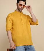 cotton blend solid mustard short kurta