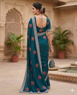 women's vichitra silk with zari embroidery party wear saree 3