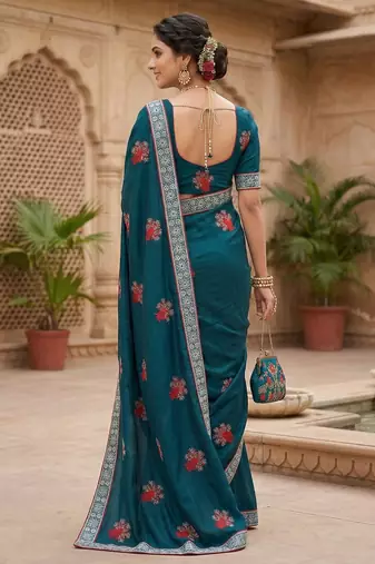 women's vichitra silk with zari embroidery party wear saree