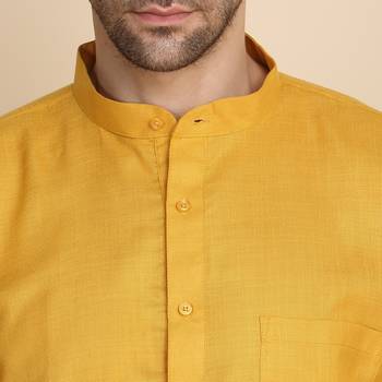 cotton blend solid mustard short kurta 2