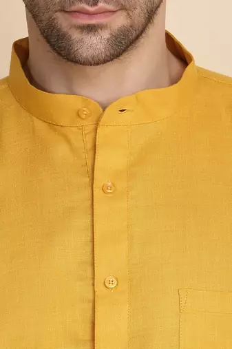 cotton blend solid mustard short kurta