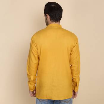 cotton blend solid mustard short kurta 3