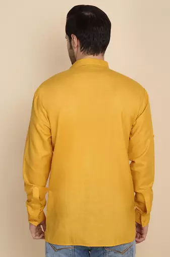 cotton blend solid mustard short kurta