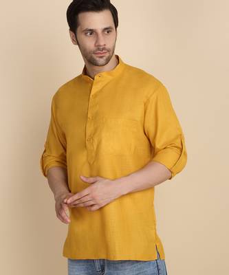 cotton blend solid mustard short kurta 5