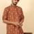 cotton blend printed rust roll-up sleeves short kurta