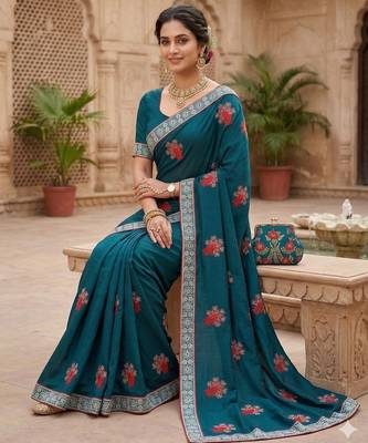 women's vichitra silk with zari embroidery party wear saree 5