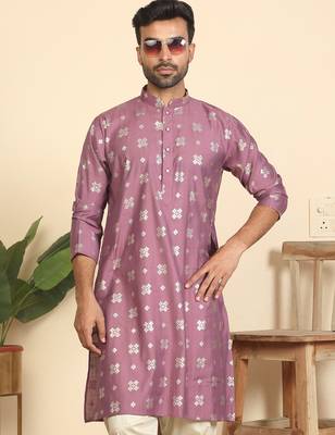 cotton silk printed mauve knee length kurta 1