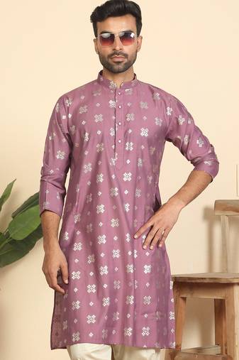 cotton silk printed mauve knee length kurta