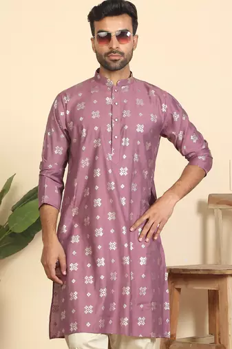 cotton silk printed mauve knee length kurta