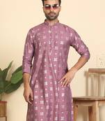 cotton silk printed mauve knee length kurta