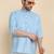 cotton blend solid sky blue short kurta