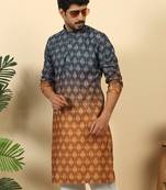 ombre printed mandarin collar straight mustard kurta 