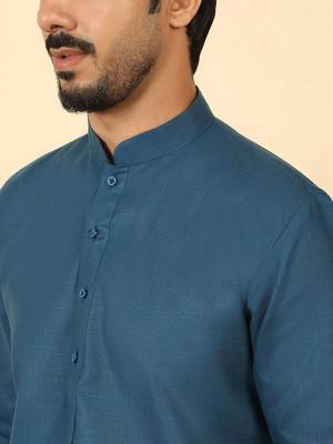 cotton blend solid denim blue short kurta 2