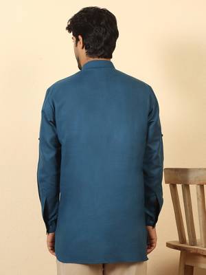 cotton blend solid denim blue short kurta 3