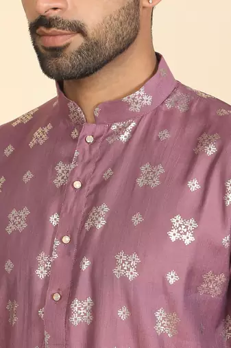 cotton silk printed mauve knee length kurta