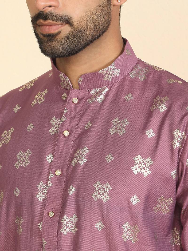cotton silk printed mauve knee length kurta