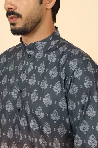 ombre printed mandarin collar straight mustard kurta 