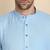 cotton blend solid sky blue short kurta