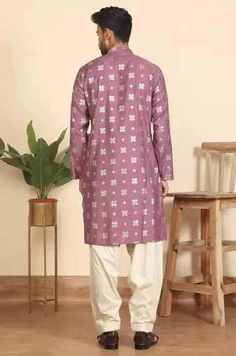 cotton silk printed mauve knee length kurta