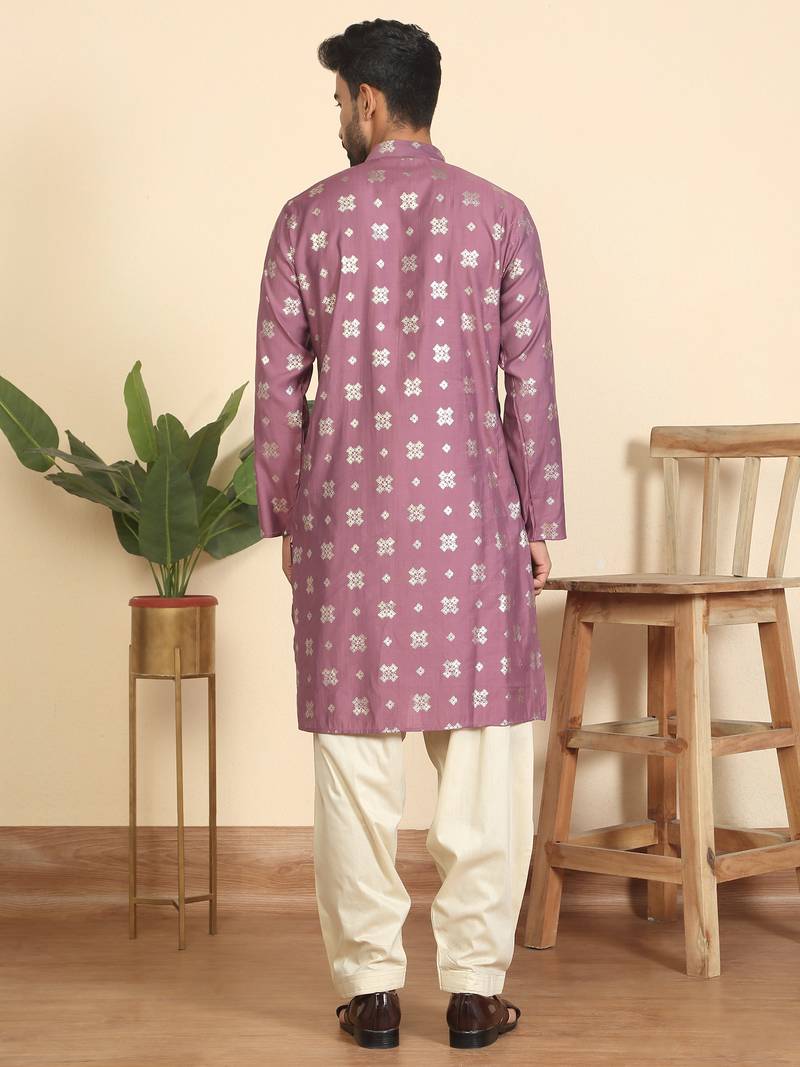 cotton silk printed mauve knee length kurta