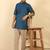 cotton blend solid denim blue short kurta