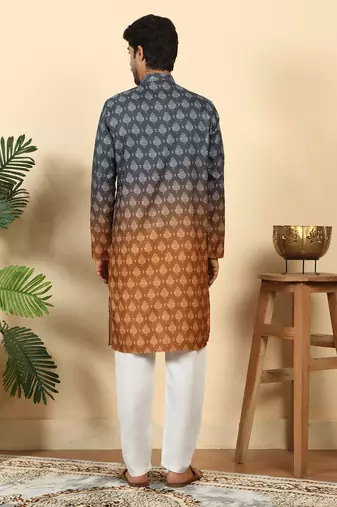 ombre printed mandarin collar straight mustard kurta 