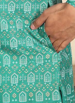 cotton blend ethnic motifs printed teal green kurta 4