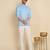 cotton blend solid sky blue short kurta