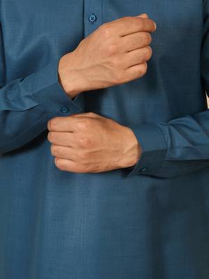 cotton blend solid denim blue short kurta 5