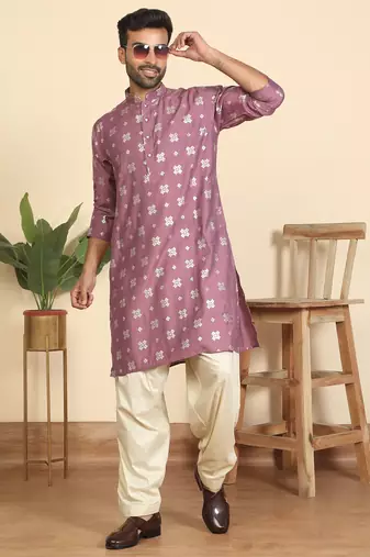 cotton silk printed mauve knee length kurta