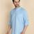 cotton blend solid sky blue short kurta