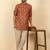 cotton blend printed rust roll-up sleeves short kurta