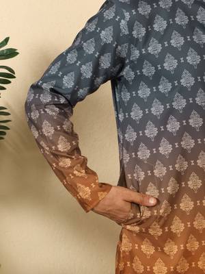 ombre printed mandarin collar straight mustard kurta  5