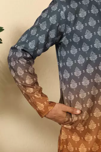 ombre printed mandarin collar straight mustard kurta 