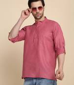 cotton blend solid coral short kurta