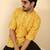 cotton blend printed yellow roll-up sleeves short kurta