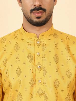 cotton blend printed yellow roll-up sleeves short kurta 2