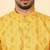 cotton blend printed yellow roll-up sleeves short kurta